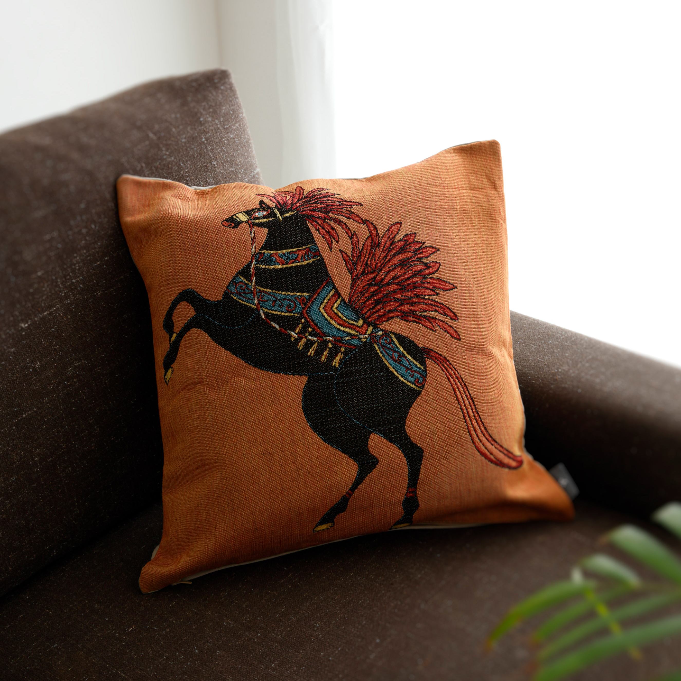 SEMICECO ゴブラン織りクッションカバー 馬柄 約44x44cm – Tempo SEMICECO ゴブラン織りクッションカバー 馬柄 約44x44cm – Tempo